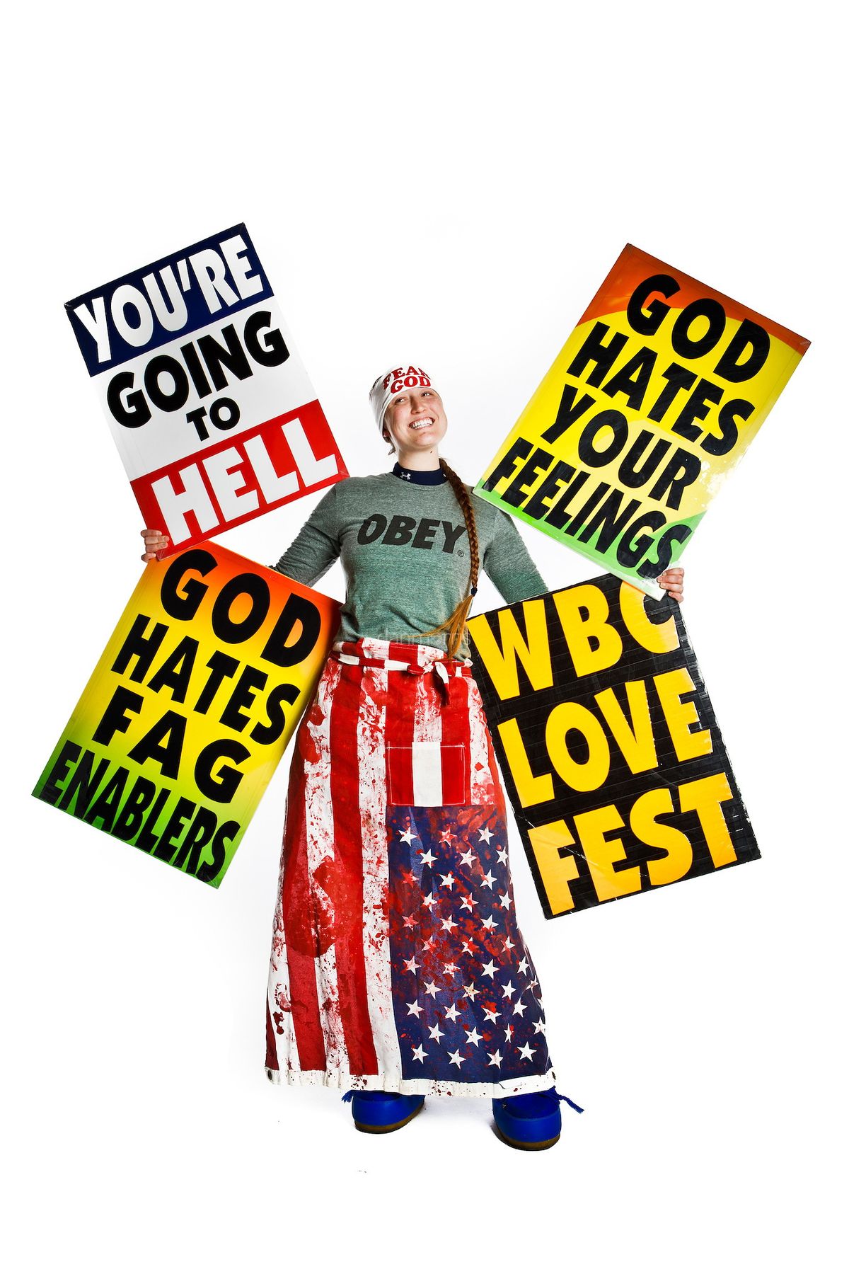 WESTBORO BAPTIST CHURCH STUDIO PORTRAIT 23 January 2011, Salt Lake City, UT - Jael Phelps, member of Westboro Baptist Church and Granddaughter of Pastor Fred Phelps; daughter of Paulette Phelps & Jonathan Phelps. According to the church, she "Supports WBC's testimony to Doomed America in various capacities as needed." The Westboro Baptist Church has become notorious in the United States for picketing the funerals of fallen US soldiers. Their claim is that god is punishing America for allowing gay rights. - Photo Credit:.Dan Morris/Sipa Press (Dan Morris)
